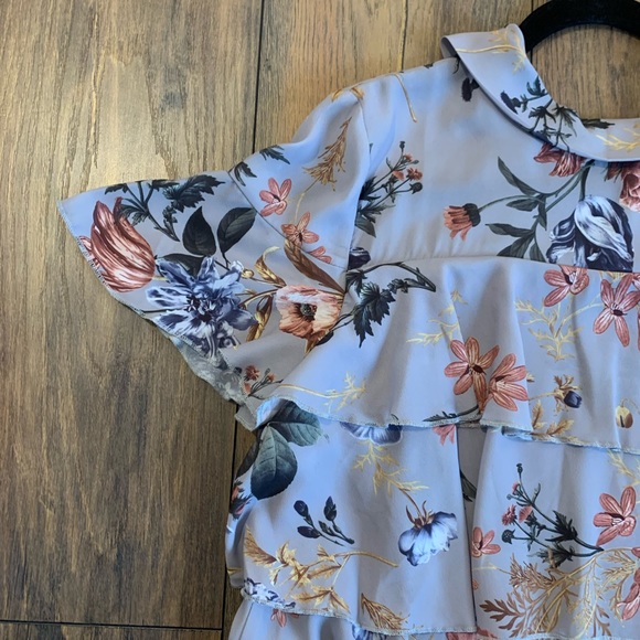 ASOS Purple Floral Dress with Ruffle and Mockneck - Picture 2 of 3